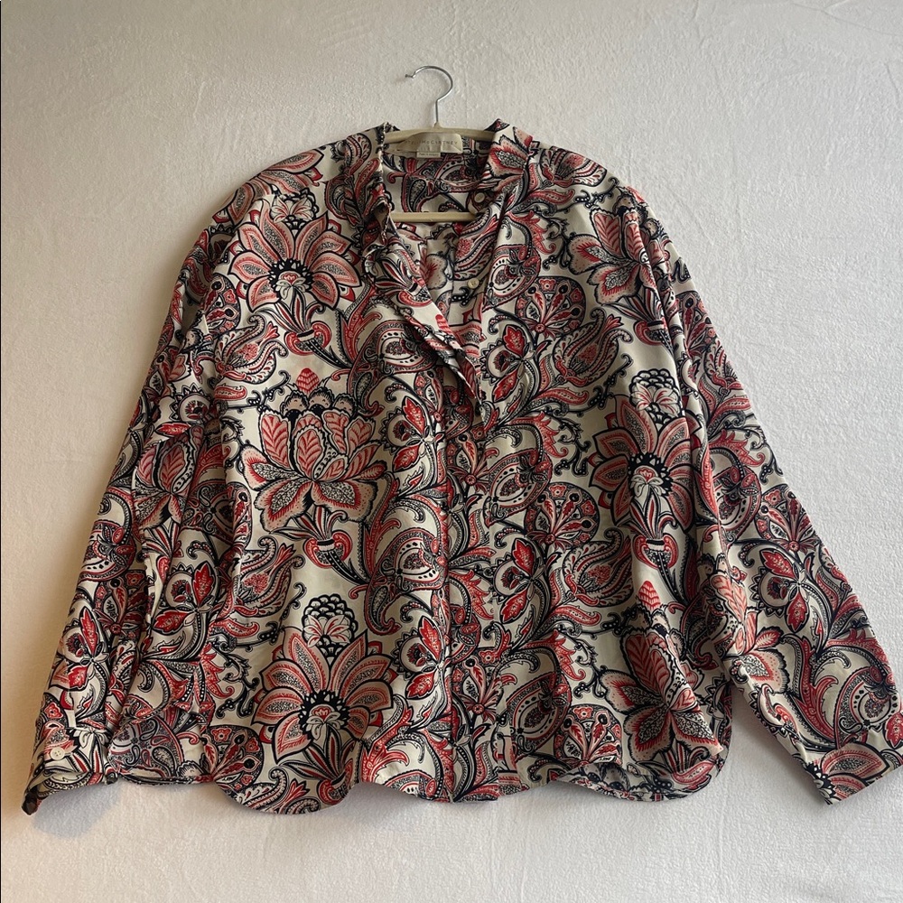 STELLA MCCARTNEY 100% SILK PAISLEY TOP RED BLACK SIZE 46/US 12
